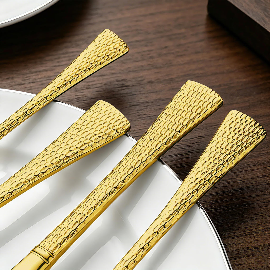 Hammered Gold Stainless Steel 20-Piece Flatware Set