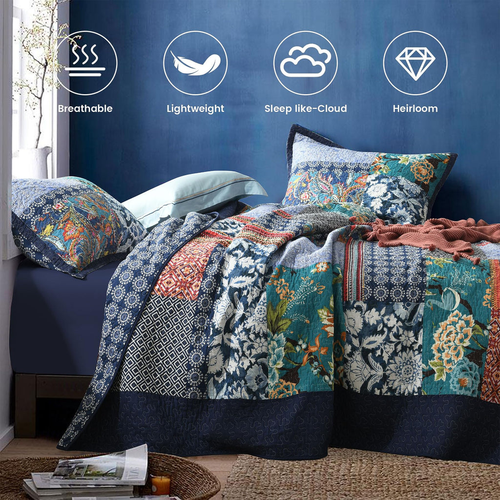 California King Quilt Size - 100% Cotton Oversized California Comforter Set Bedding Sets (120 * 110 Inch) with 2