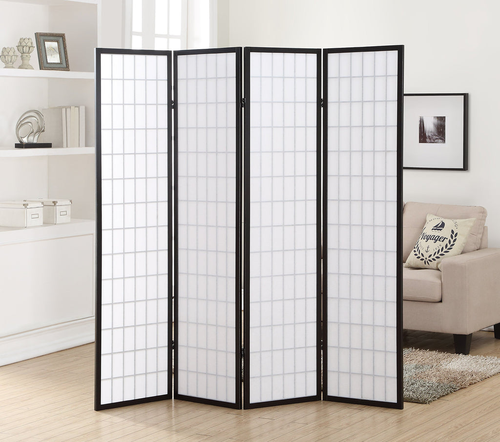 Shoji 4 Panel Screen Room Divider, Black