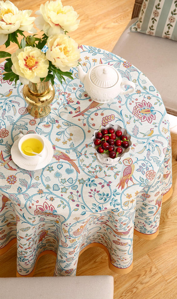 Vintage French Yellow Tablecloth, Round, Diameter 55"