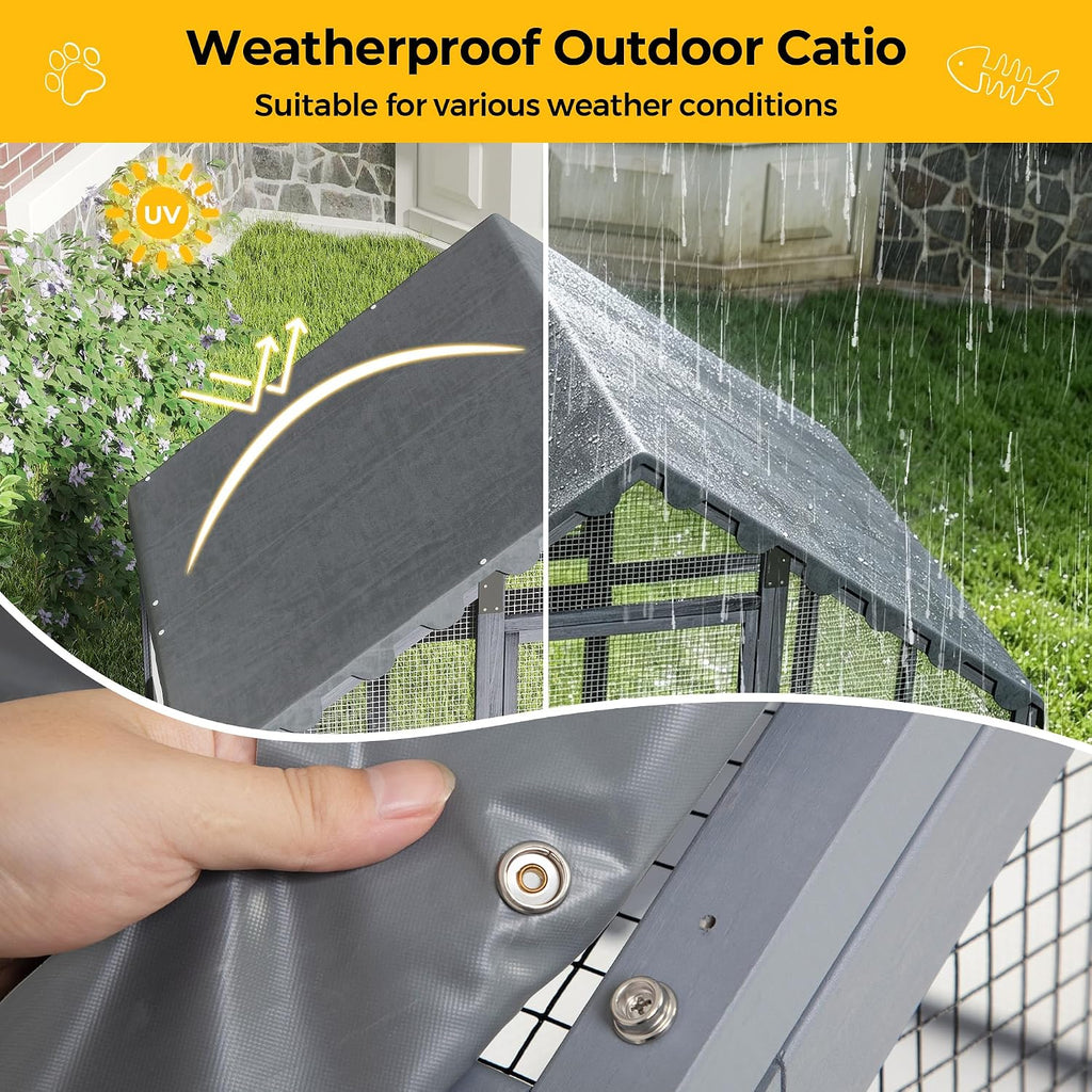 Large Cat Enclosure Catio Outdoor Walk-in Cat House, Grey