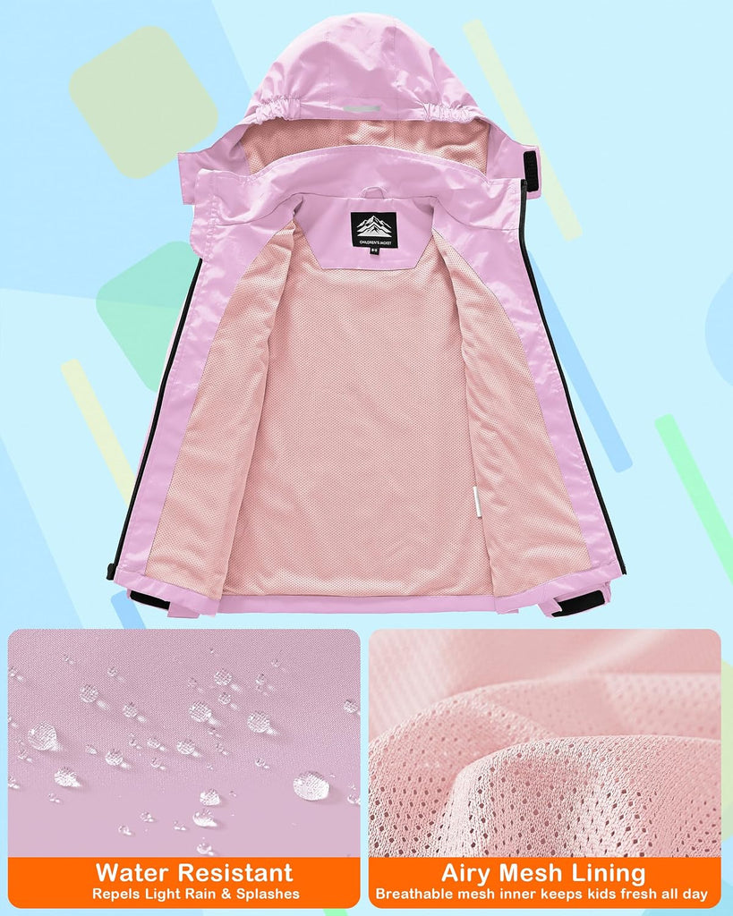Rain Jacket Boys Girls Lightweight Raincoats Kids Outdoor Windbreaker Jackets with Detachable Hood