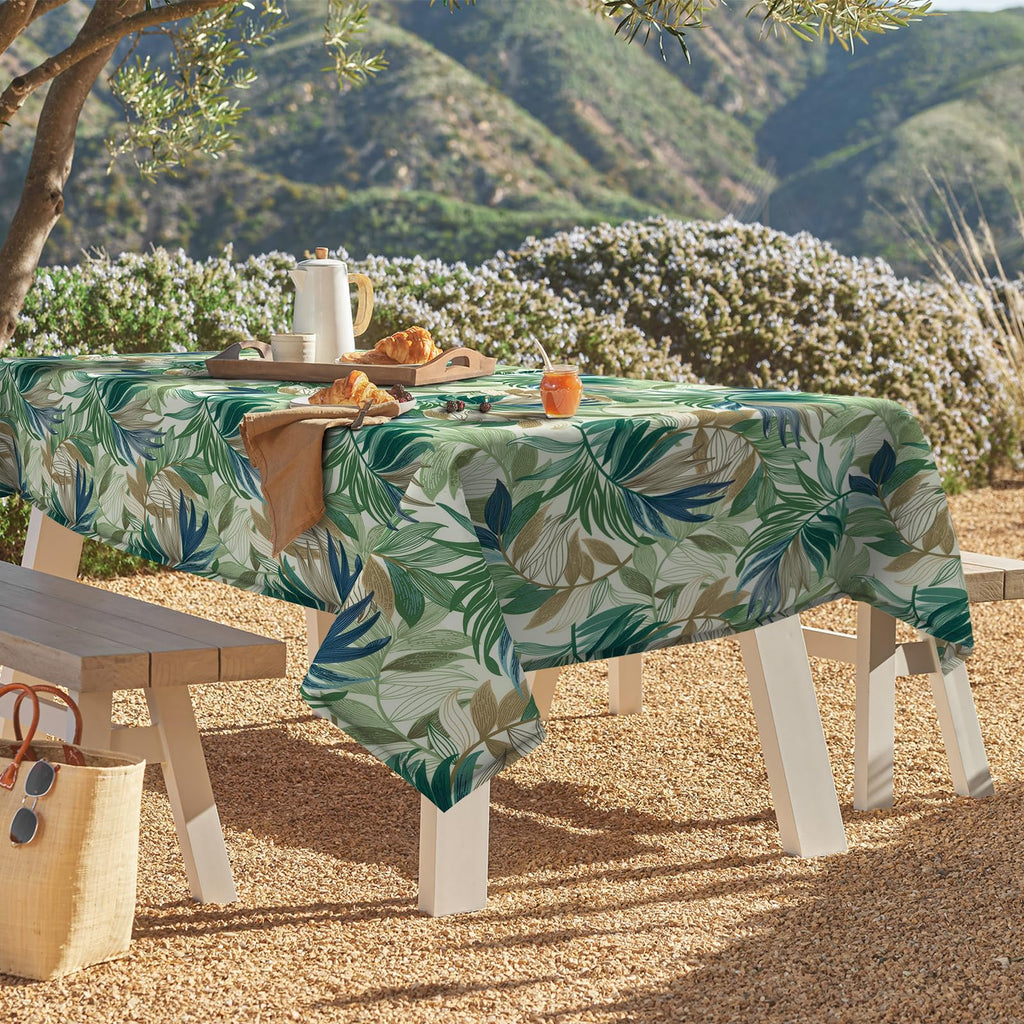 Outdoor Rectangle Tablecloth with Umbrella Hole and Zipper 84" x 60", Water Repellent Floral Picnic Cover, Fade &