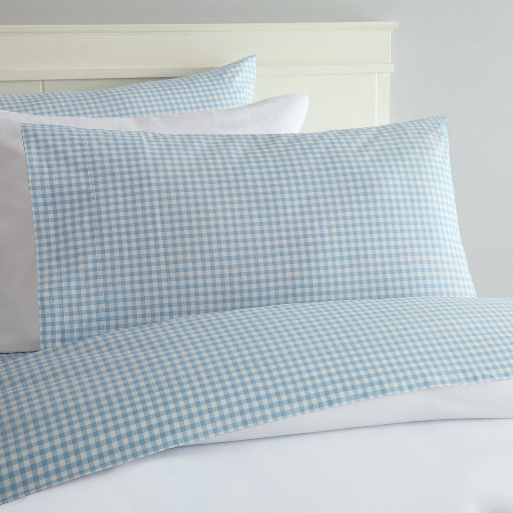 250 Thread Count 100% Cotton Gingham Sheet Set Full Size - Blue and White Checkered Percale Weave, 4 Piece Set