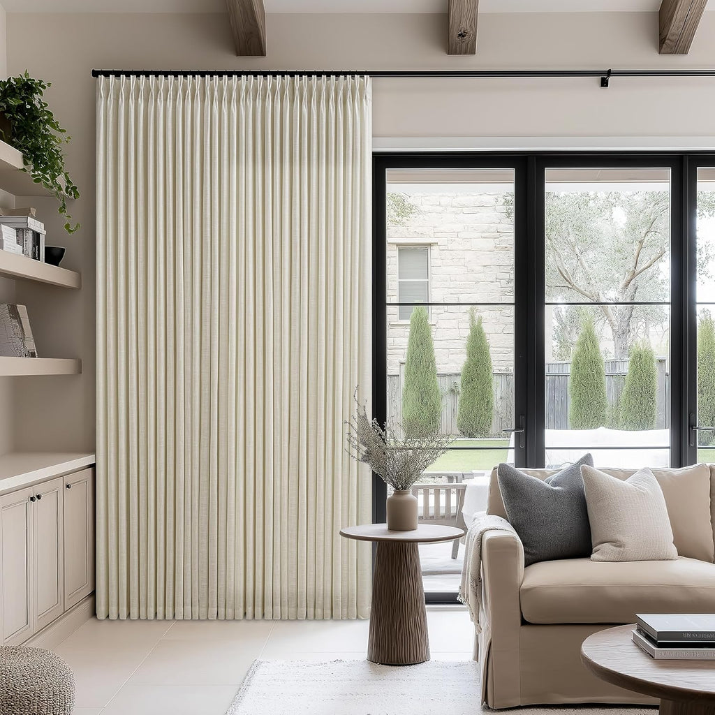 Flax Burlap 90 Inch Pinch Pleated Linen Curtains for Living Room Thick Linen Textured Drapes 90 Inches Long Pinch