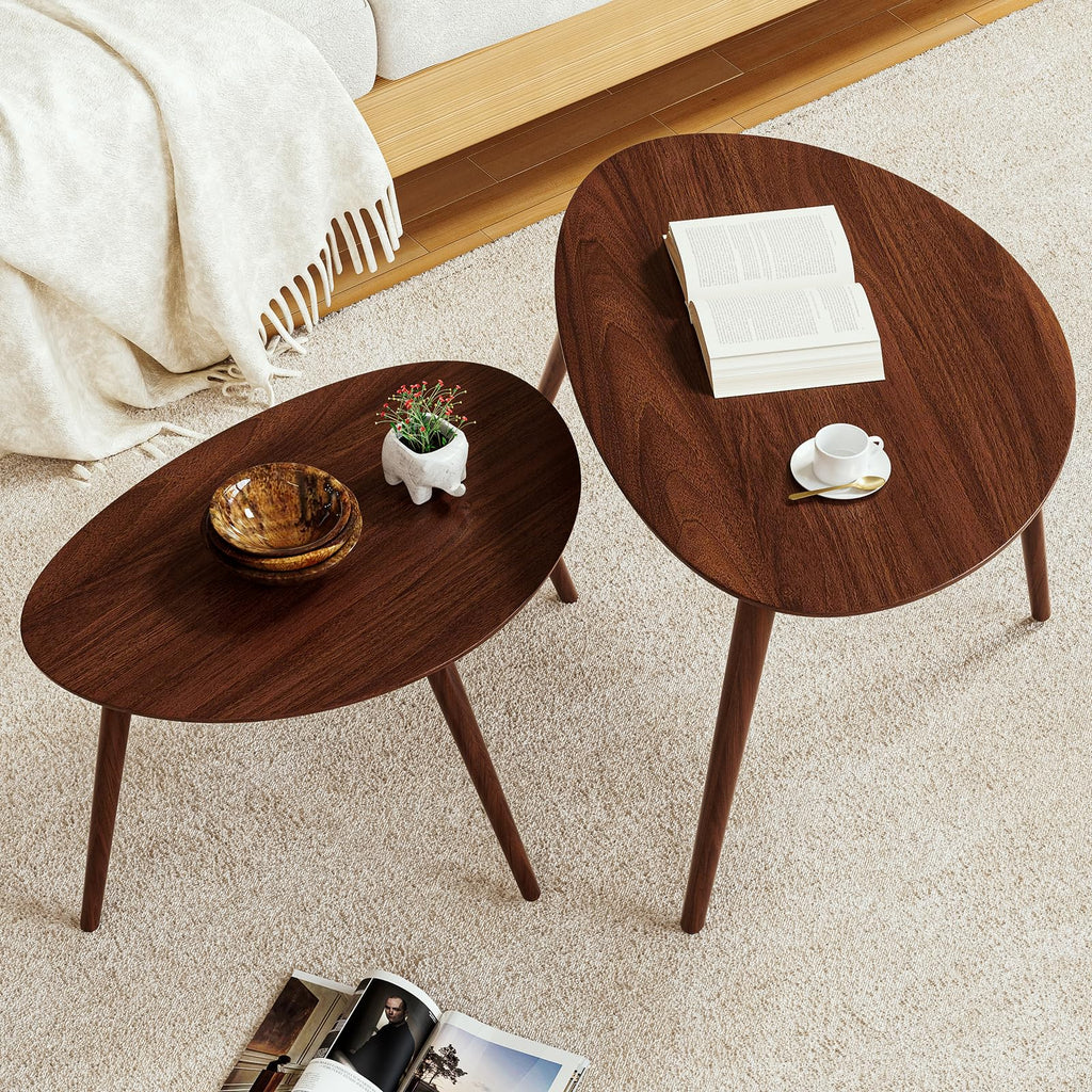 Small Oval Coffee Table, 25.6'' Small Mid Century Modern End Table, 100% Solid Oak Wood Side Table, Minimalist
