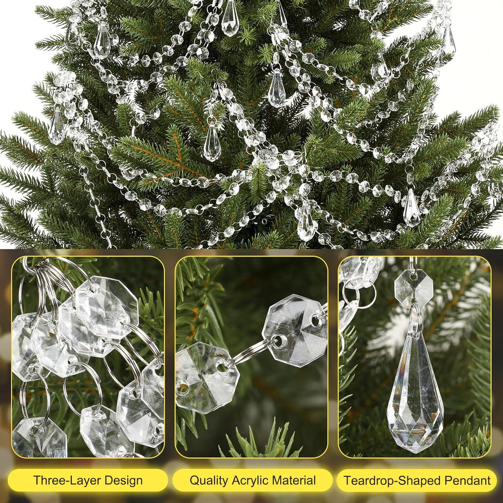 12 Pcs 3-Layer Crystal Garland for Christmas Tree 20in 16in 12in 3-Layer Acrylic Bead Garland Hanging Christmas