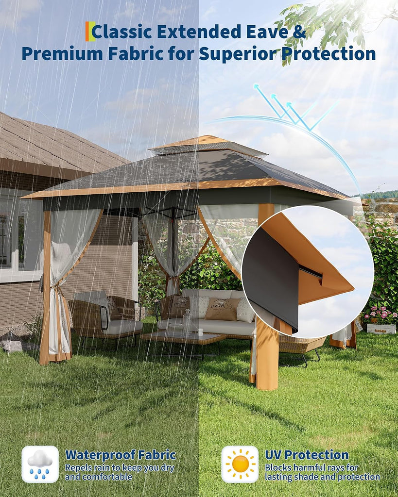 11'x11 Pop-Up Gazebo, Instant Outdoor Canopy Tent with Mosquito Nettings, Durable Steel Frame, Water