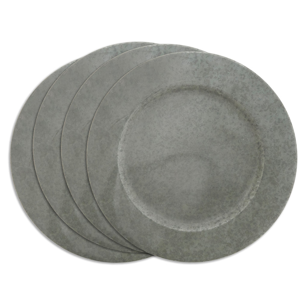 .S13R Sousplat Collection Galvanized Finish Distressed Metal Charger Plate, Silver, 13"