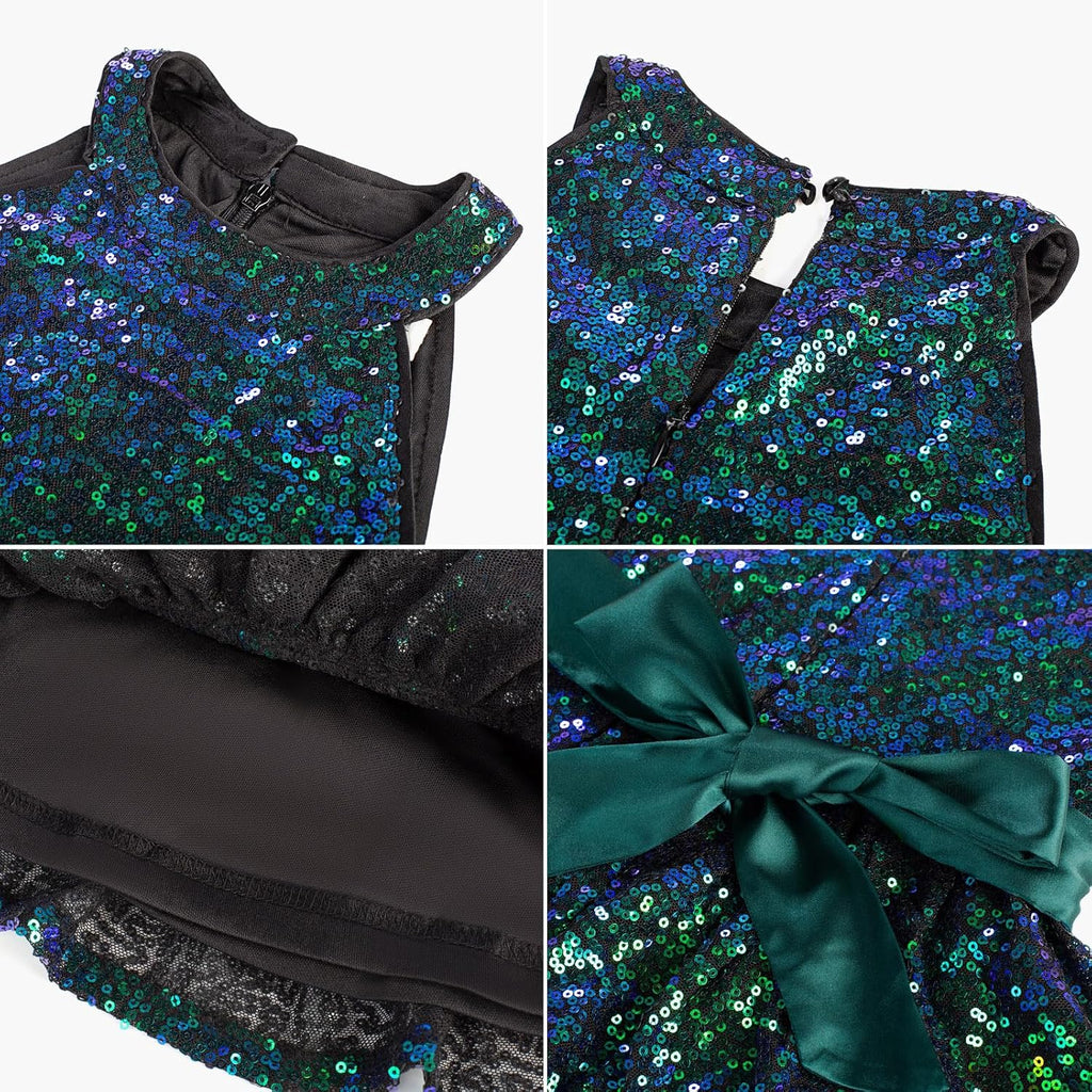 Girls Halter Neck Sparkly Sequin Party Formal Fancy Dress