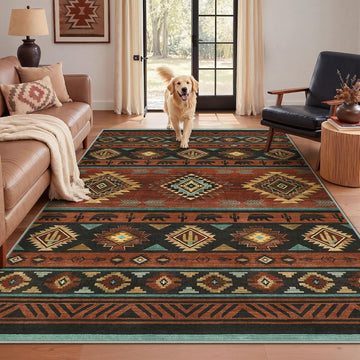 Southwestern 5x7 Red Washable Area Rugs for Living Bedroom