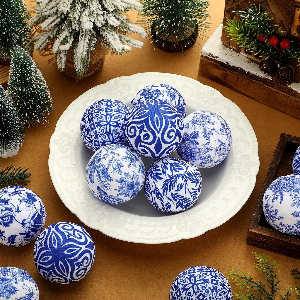 Decorative Fabric Balls 2.36" Chinoiserie Centerpiece Bowl Filler Wrapped Ball Farmhouse Decor for Party - Set of 12