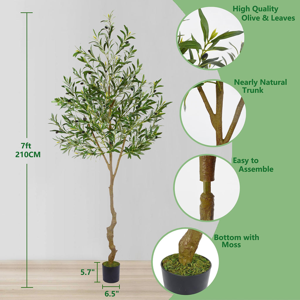 Artificial Olive Tree 7ft Fake Plant with Woven Basket