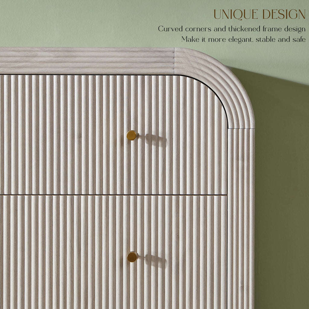 Fluted 48" Tall 5 Drawer Dresser, Alder White