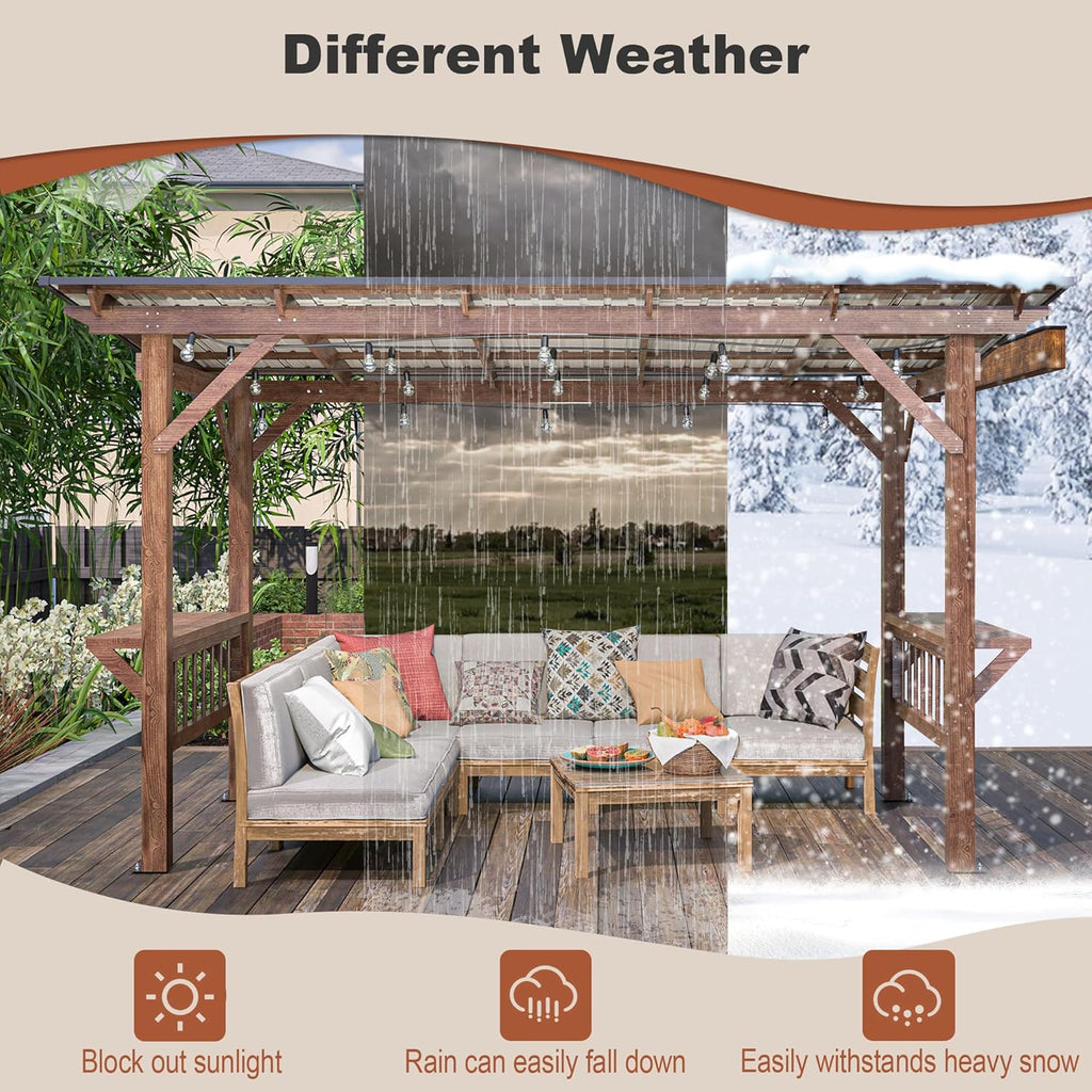 13' x 6.5' Wooden Grill Gazebo Metal Roof, Bulbs, Bar Counte - Image 5
