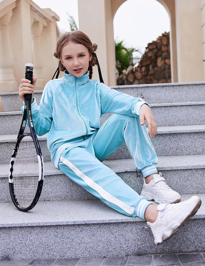 Girls 2 Piece Outfits Velour Tracksuit Fall Winter Sweatsuits Set