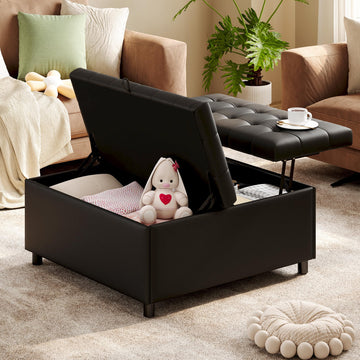 Black Leather 36 Inch Extra Large Lift Top Living Room Storage Ottoman