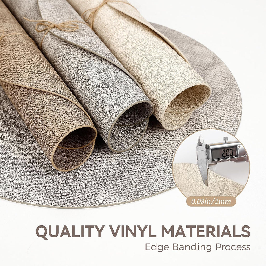 13" Round Placemats, Reversible Faux Leather Wipeable Table Mats - Set of 4