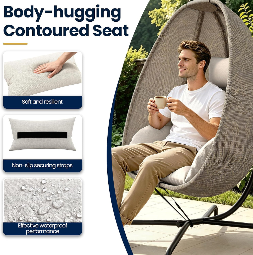 Outdoor Hanging Textilene Egg Chair with Stand,Foldable Patio Wicker Hammock Chair with UV Resistant