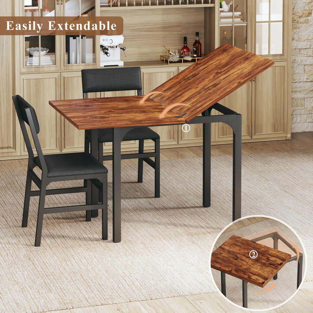 Dining Table Set for 4, Extendable Kitchen Table Cushion Chairs Set of 4, Rectangle Dining Table with Metal Frame &