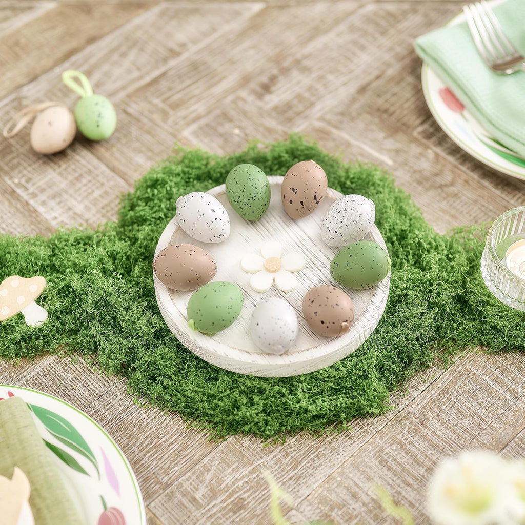 Easter Eggs Ornaments for Small Tree Decorations, 1.57" Neutral Beige Green Plastic Easter Eggs Bulk - Set of 18