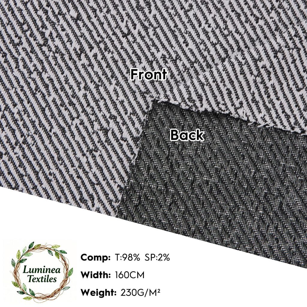 Tweed Fabric Black White Chevron Metallic by Yard 62" Reversible