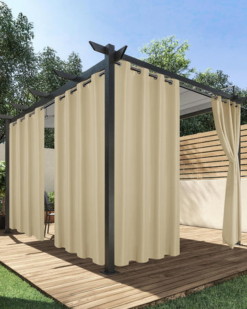 Outdoor Curtains Waterproof 4 Pcs 54x84 Inch Cream | Poolside Privacy Protection, Light Filtering Outside Curtains
