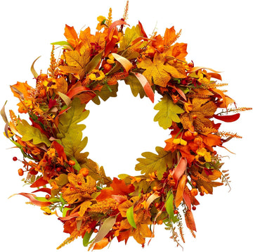 24 Inch Fall Wreaths for Front Door, Autumn Harvest Wreath with Sunflowers