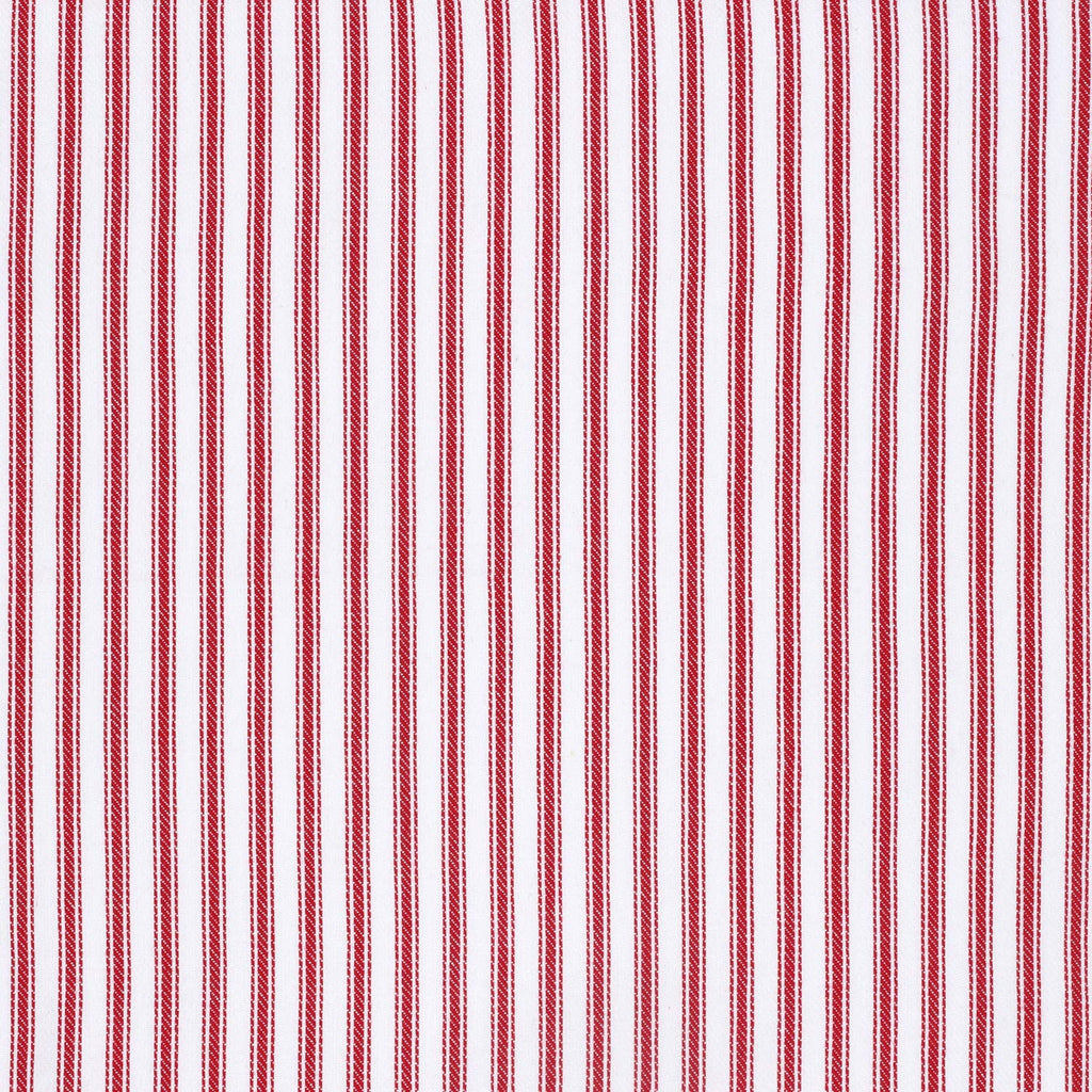 Red and White Ticking Stripe Woven Cotton Fabric Tablecloth, 60 Round