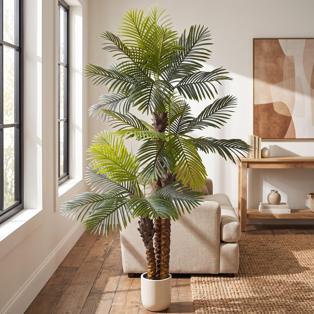 Artificial Palm Tree 8ft Fake Green Plant with White Planter
