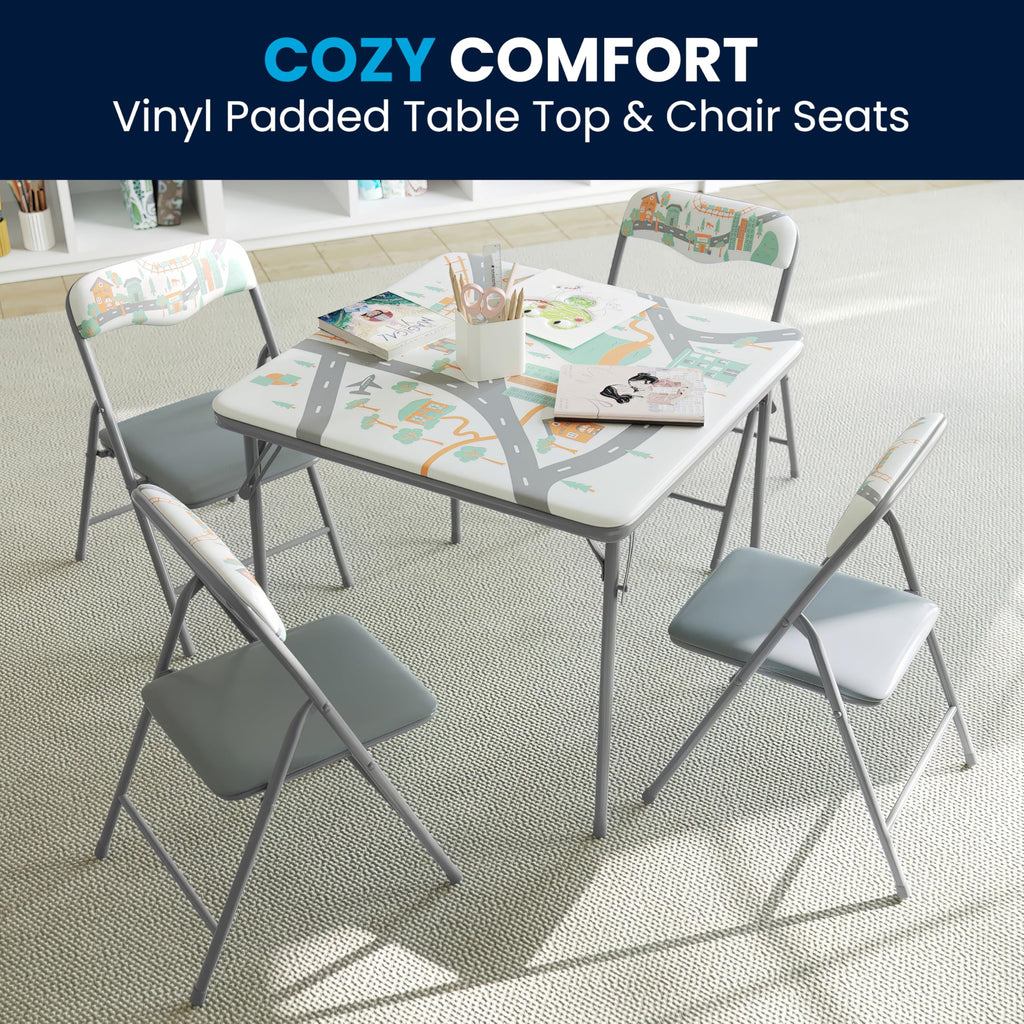 Mindy Kids 5-Piece Folding Table and Chair Set, Printed