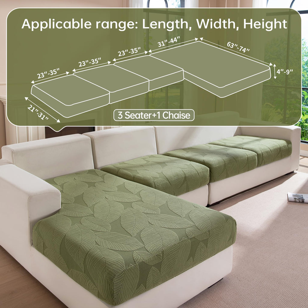 Couch Cushion Covers for L-Shaped Sofa (4PCS, 3 Small + 1 Chaise)
