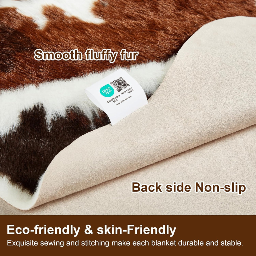 Large Durable Faux Cowhide Area Rug 4.9 x 6.56 Feet, Premium Cow Print Rug Bedroom, Durable Faux Fur Animal Cow Hide