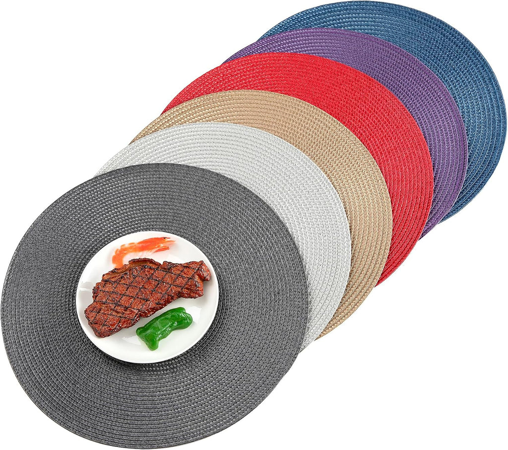 Round Placemats, Crossweave Heat Resistant Classic Woven Round Place Mats Diameter 13.5 inch Table (Dark - Set of 6