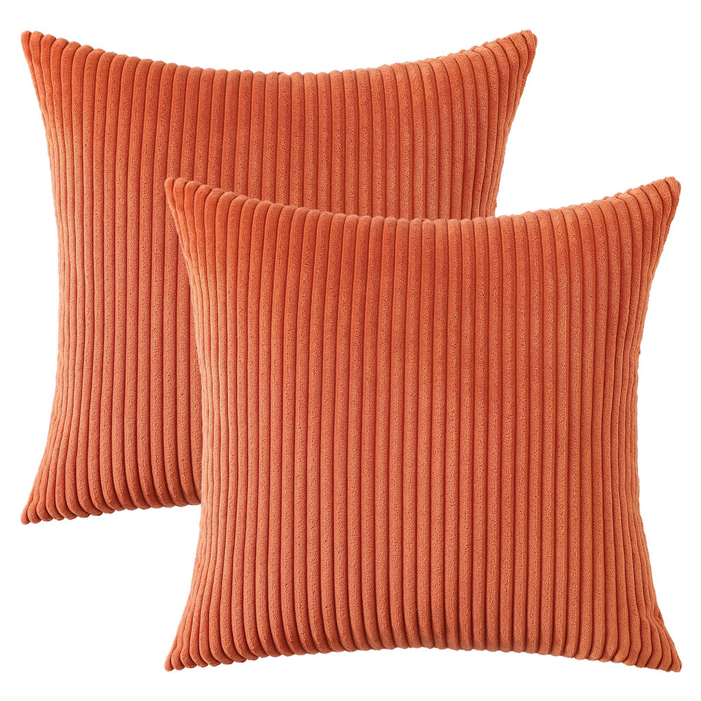 Corduroy Fall Decorative Throw Pillow Covers 20x20 Set of 2 Rust