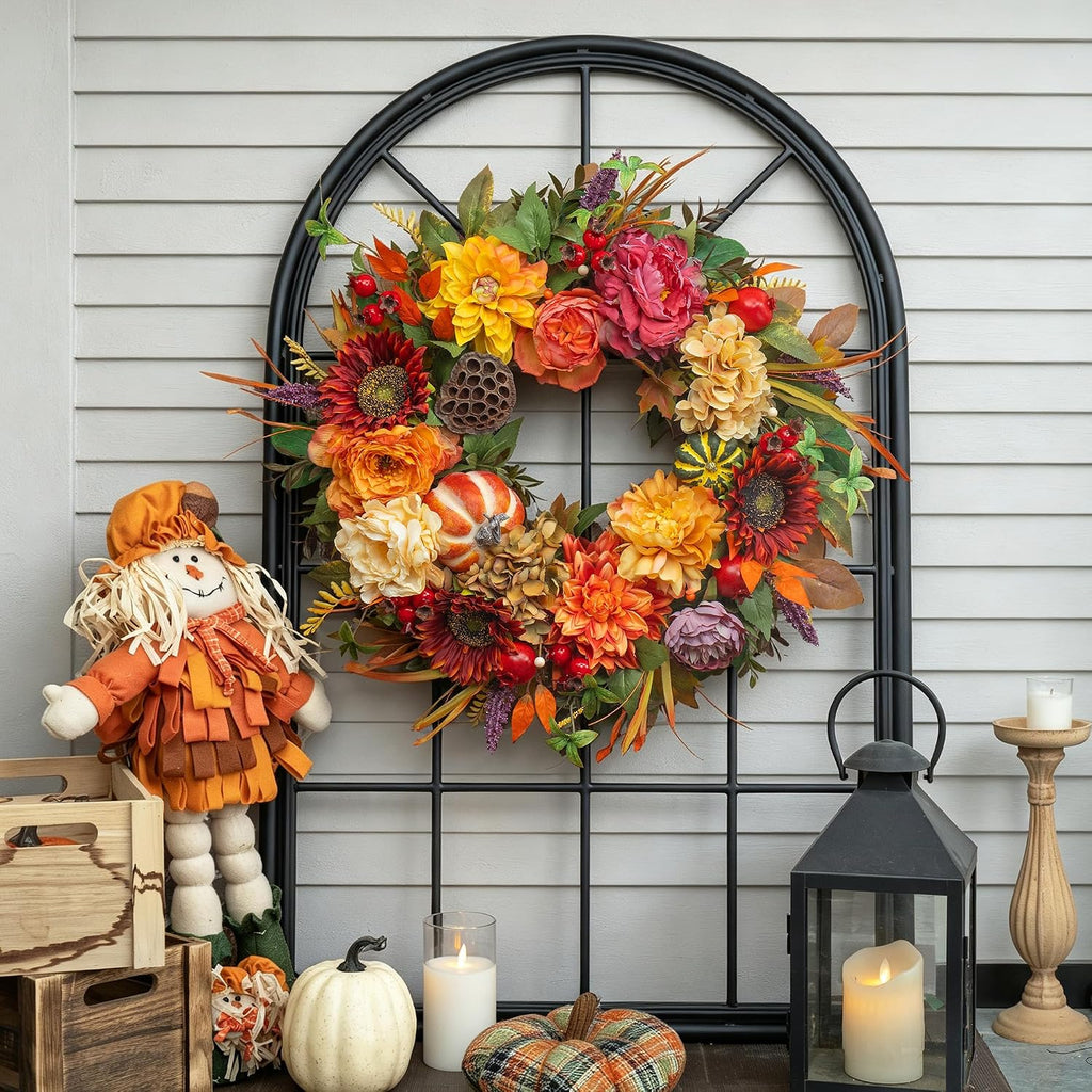 24 Inch Artificial Harvest Fall Wreaths for Front Door,Porch & Entryway