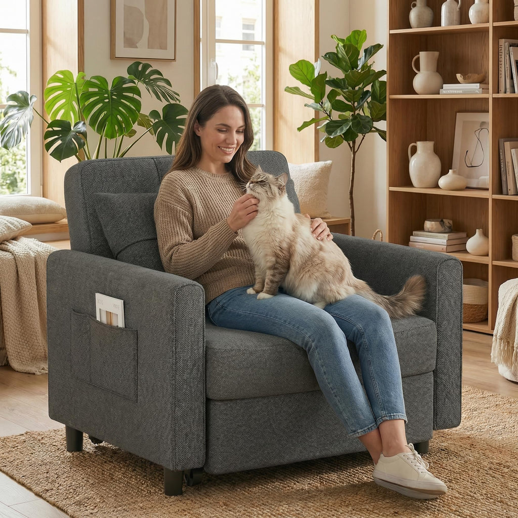 3-in-1 Convertible Sofa Bed Chair, Pullout Sleeper, Adjustable Back