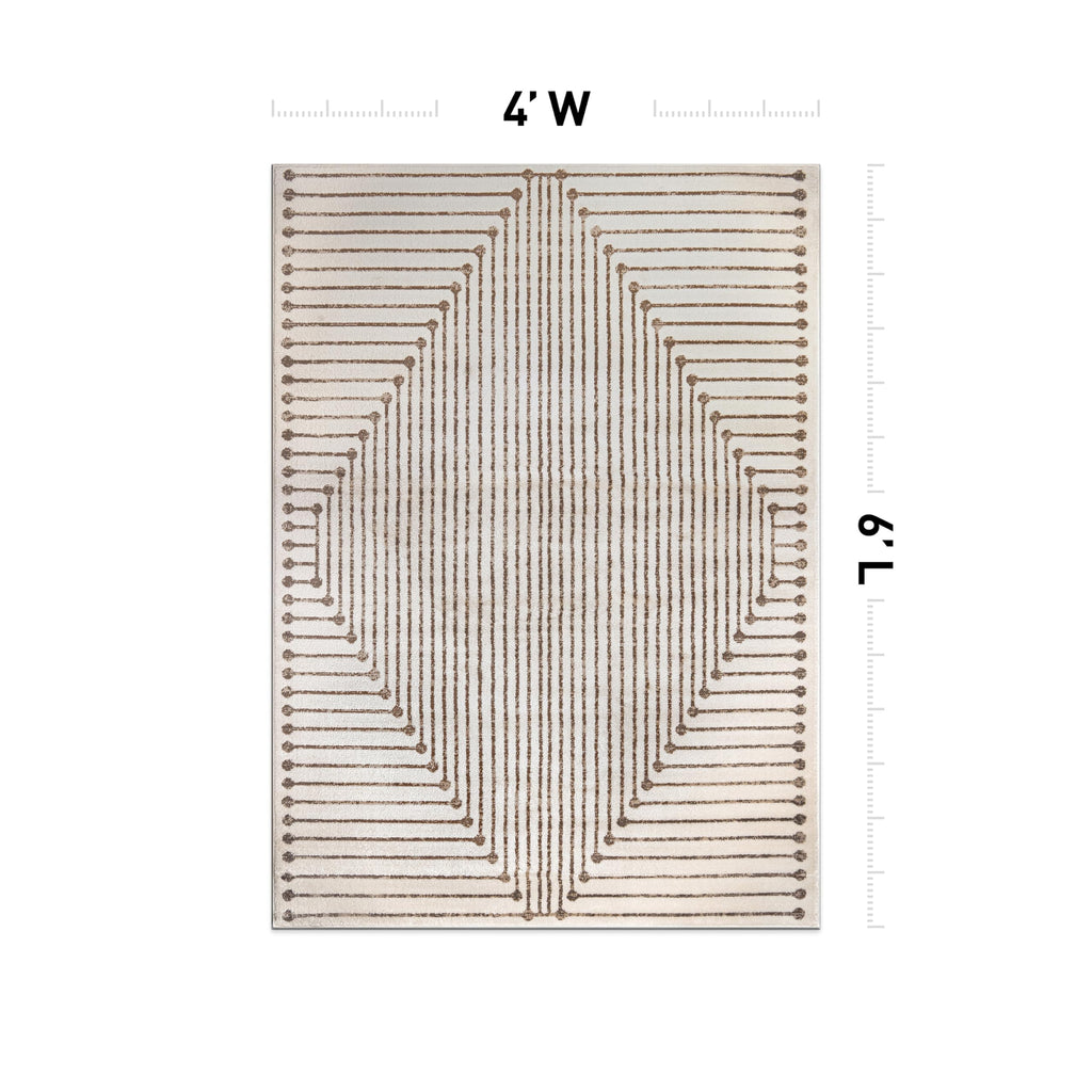 Abstract Line Pattern Neutral Decor Area Rug Beige