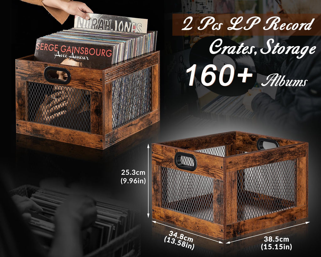 2 Pack Albums Storage for Vinyl Records, Durable and Reliable Record Crates for Vinyl, Lp Record Storage Boxes Cube