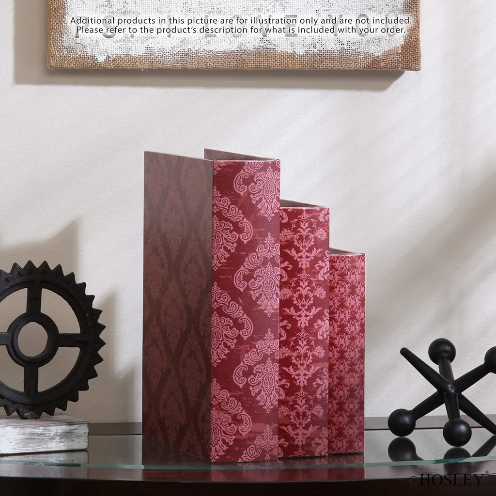 Farmhouse Memory Book Boxes, Red Brown & Gold, Decorative Nesting Storage Boxes 12 10 8 Inch, Faux Leather - Set of 3