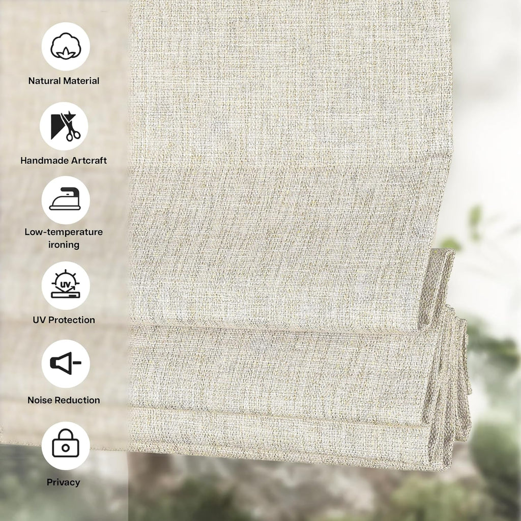 No Drill Cordless Roman Shades, 34'' W x 64'' H, Beige | Easy to Install, Light Blocking & Heat Insulating