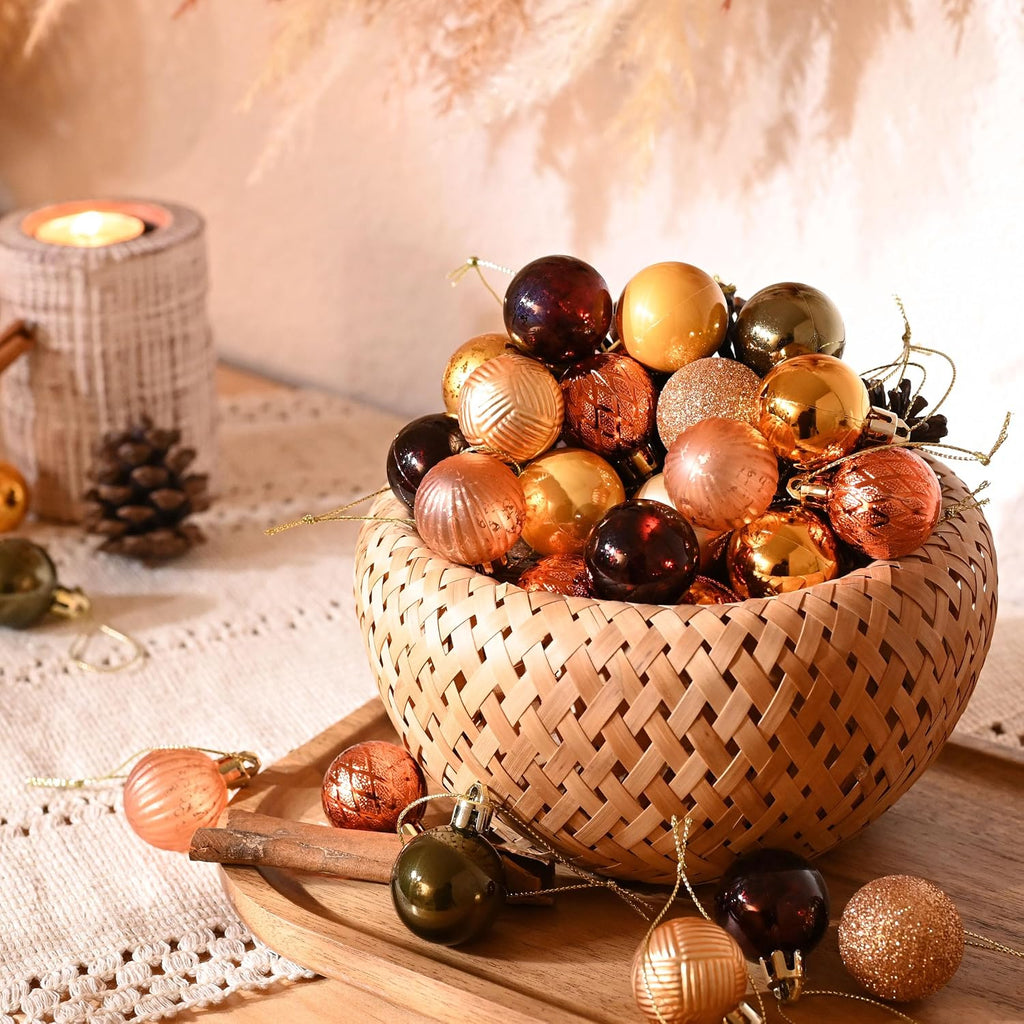 Mini Fall Ornaments Gold Shatterproof Tree Decorations - Set of 49