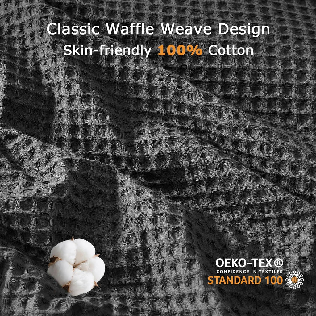 100% Cotton Duvet Cover Queen - Waffle Weave Duvet Cover Set for All Season, Linen Like Textured Bedding Sets 3 Pcs
