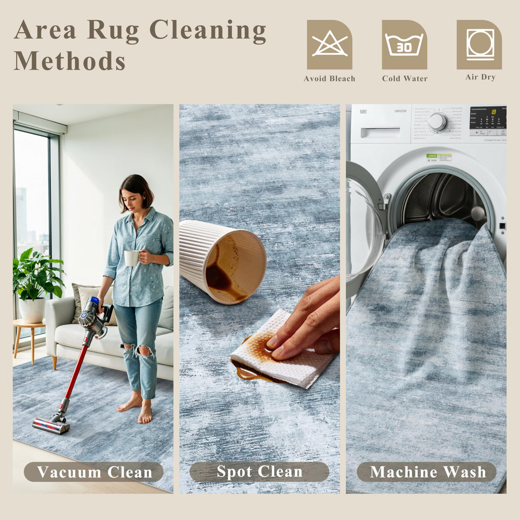 3x6 Washable Wide Runner Rug - Non-Slip Floor Carpet Runner Entryway Hallway Bathroom, Modern Abstract Low Pile Thin