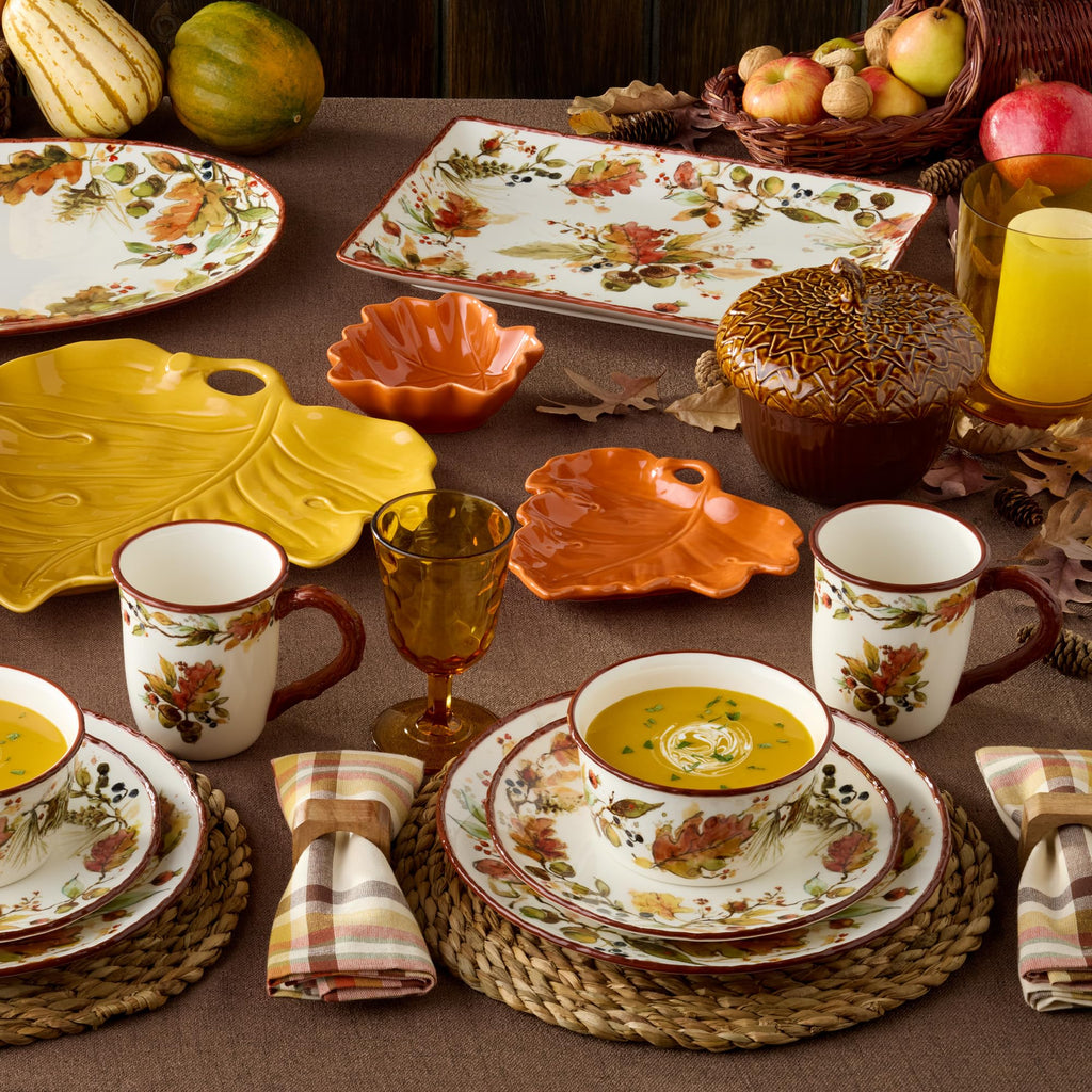 Autumn Meadows 16-Piece DINNERWARE SET, SERVICE for 4 - Complete harvest table artistry for four, uniting