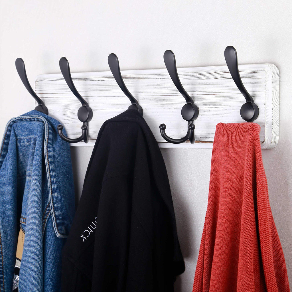 Rustic Wall Mounted Coat Rack: 16" Stud Spacing, Pine Real Wood Plank Wall Coat Rack with 5 Triple Hooks, Farmhouse