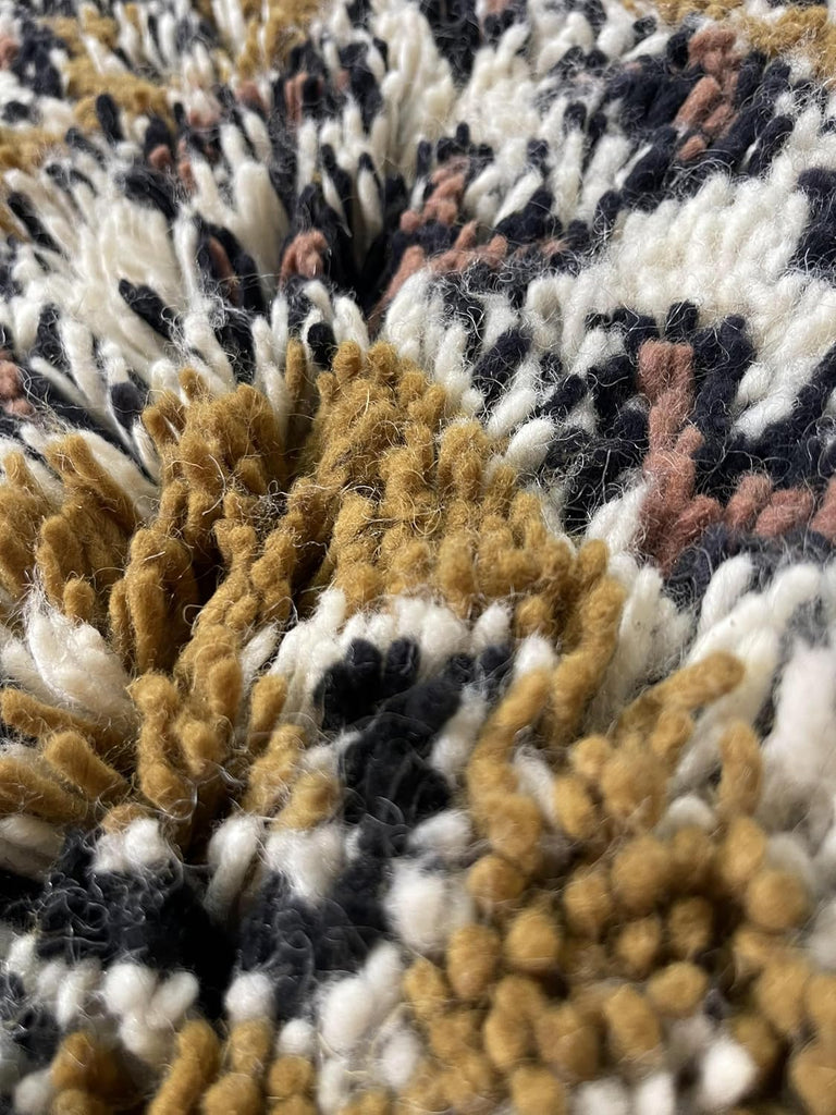 Wool Rug 6' x 9' - Handmade Berber Shag Area Rug, Ochre and Cream Traditional Diamond Pattern, Atlas Artisan Wool