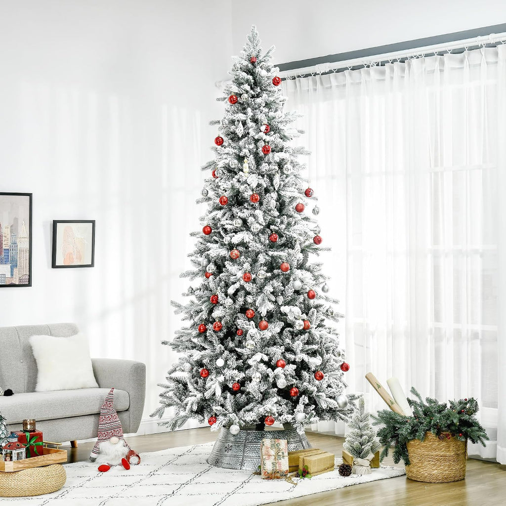 9 Foot Pine Snow Flocked Artificial Christmas Tree Auto Open Green