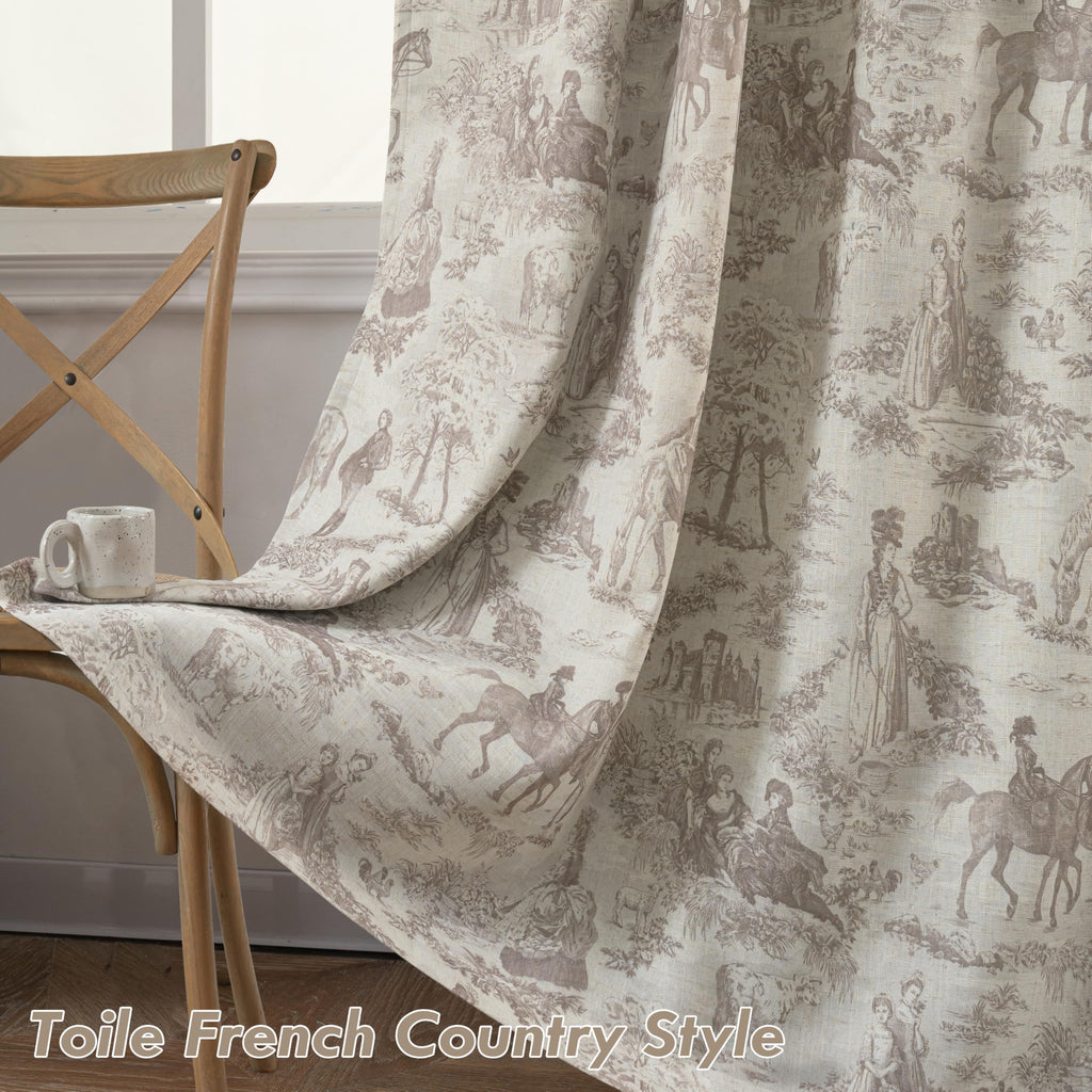 100% Blackout Curtains Toile Linen Back Tab, W52xL84, Beige