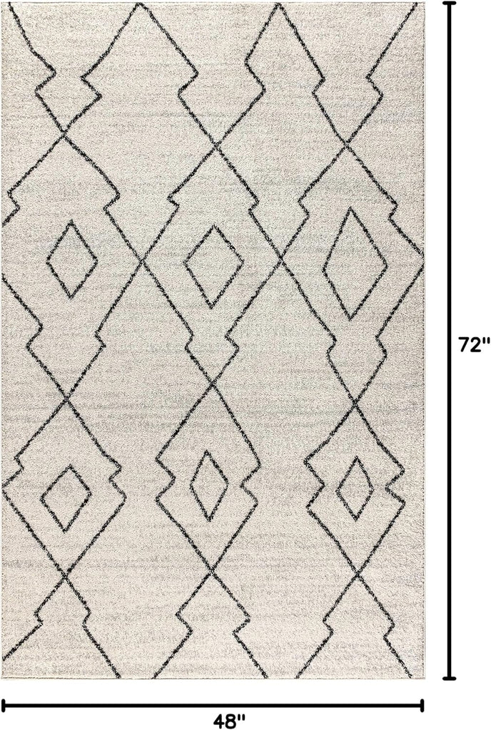 Alia Moroccan Beni Souk Cream/Black Indoor Area Rug, Bohemian, Scandinavian, Easy-Cleaning, Pet Friendly